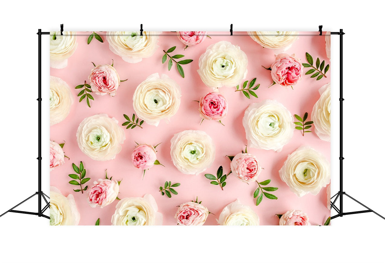 Flower Photo Backdrop Pink White Roses Backdrop UK BRP1-521