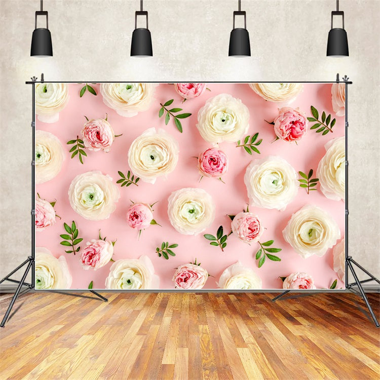 Flower Photo Backdrop Pink White Roses Backdrop UK BRP1-521