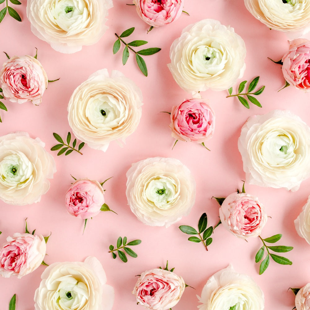 Flower Photo Backdrop Pink White Roses Backdrop UK BRP1-521