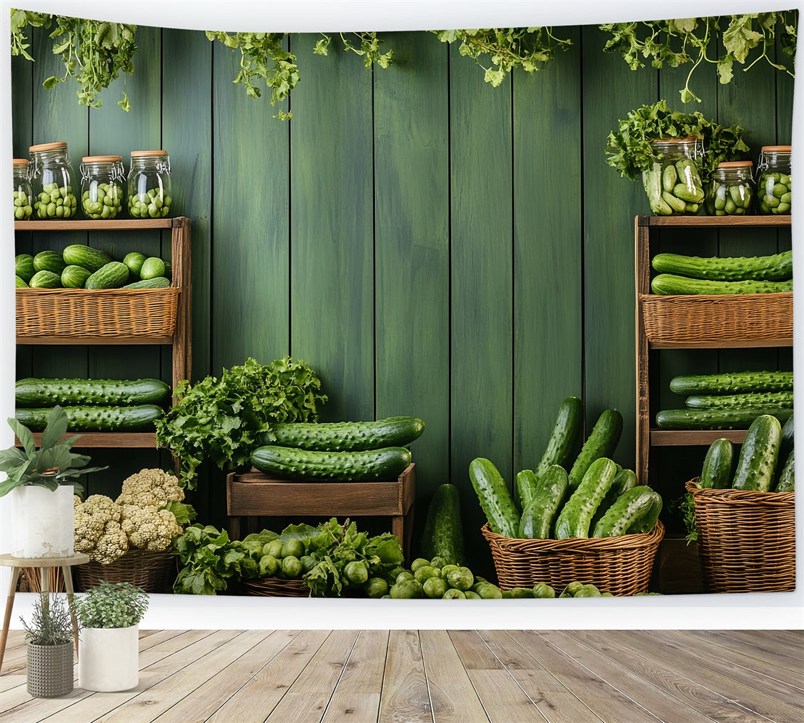 Spring Photo Backdrops Fresh Green Cucumbers Shelves Backdrop UK BRP1-6