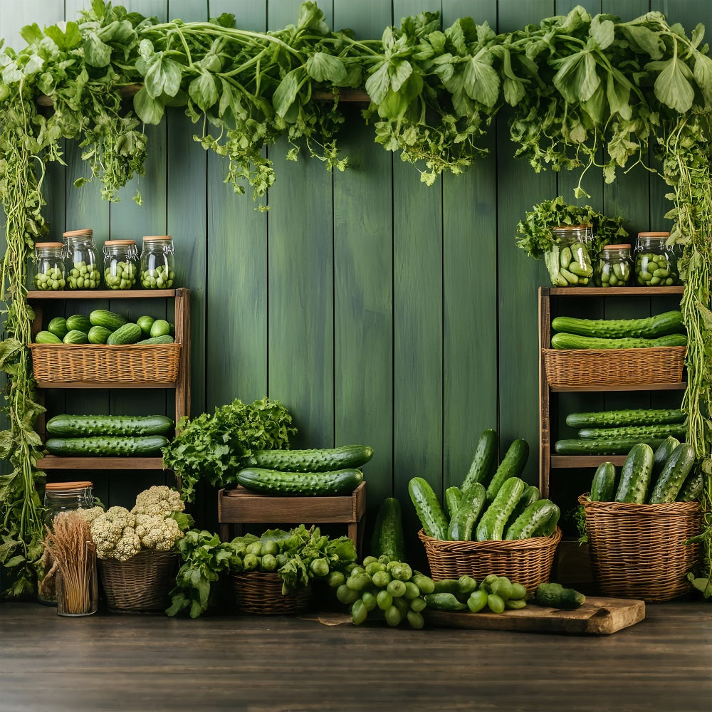 Spring Photo Backdrops Fresh Green Cucumbers Shelves Backdrop UK BRP1-6