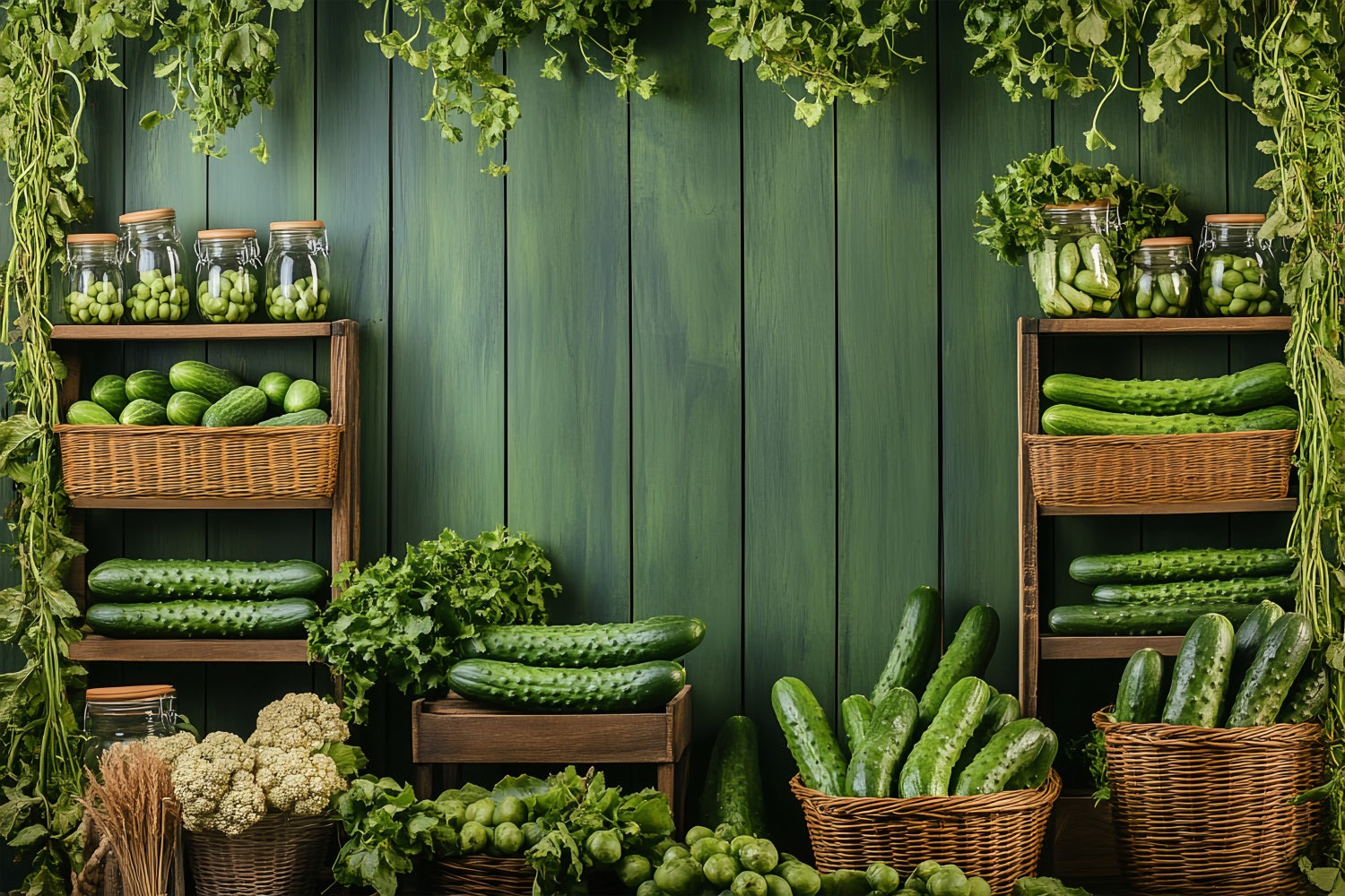 Spring Photo Backdrops Fresh Green Cucumbers Shelves Backdrop UK BRP1-6