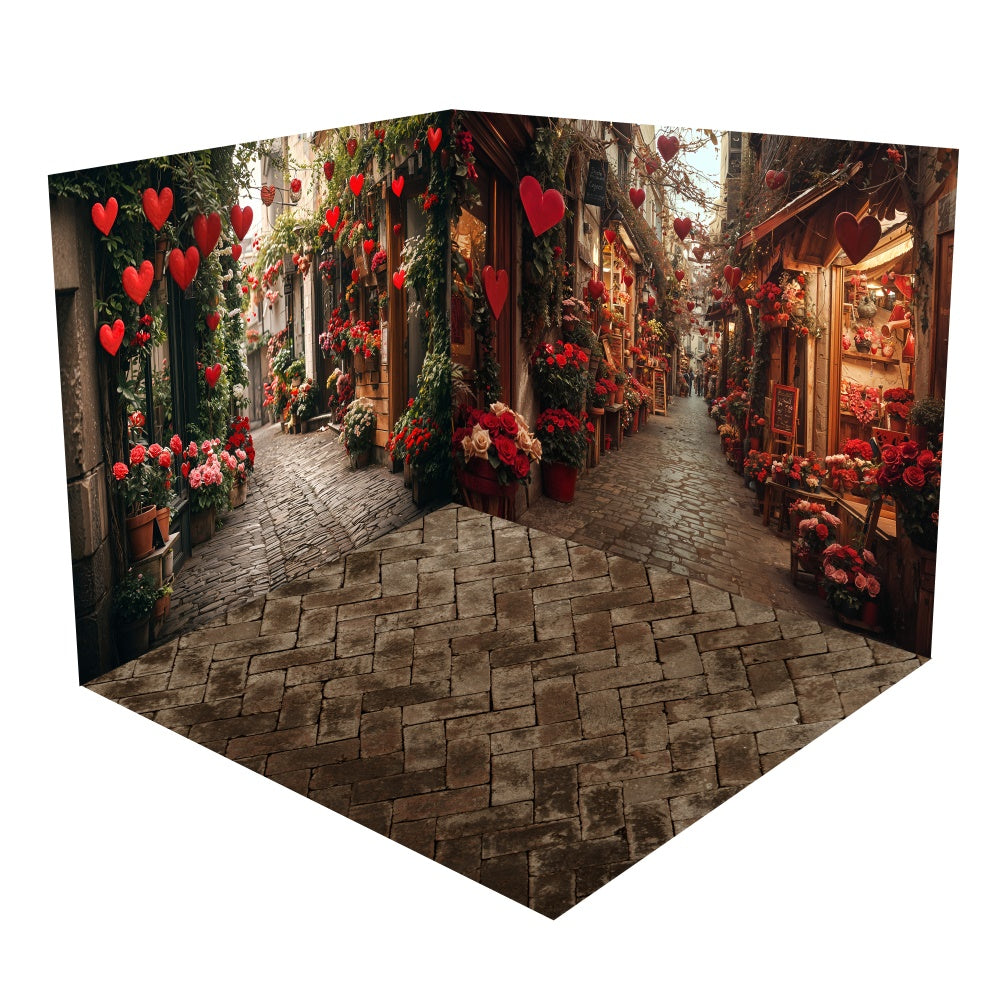 Valentine's Street Red Hearts Backdrop Room Set UK BRP1-64