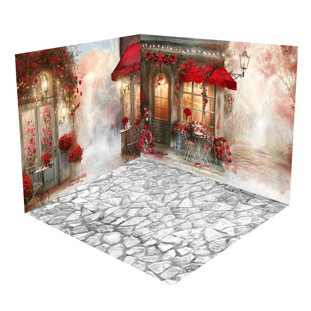 French Cafe Valentine's Red Rose Backdrop Room Set UK BRP1-65