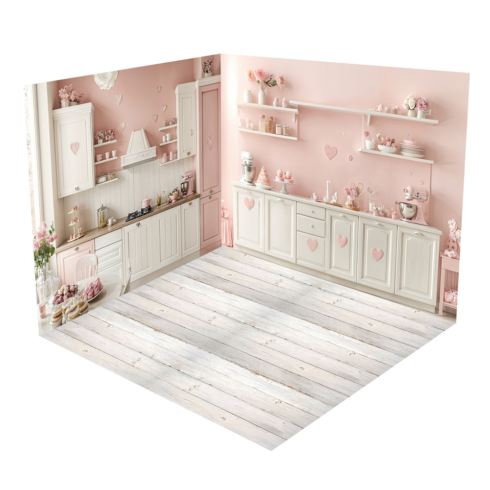 Pastel Pink Valentine's Kitchen Decor Backdrop Room Set UK BRP1-66