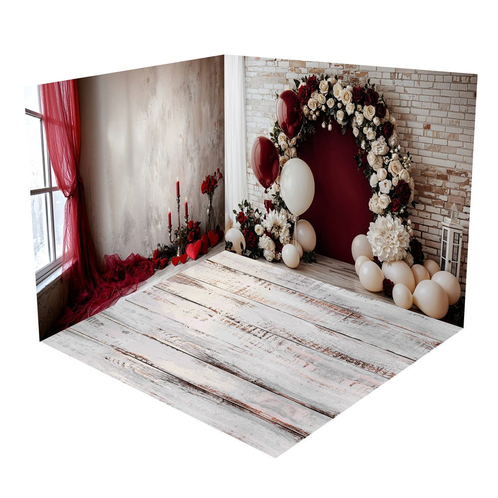 Rustic Brick Wall Romantic Flowers Backdrop Room Set UK BRP1-67