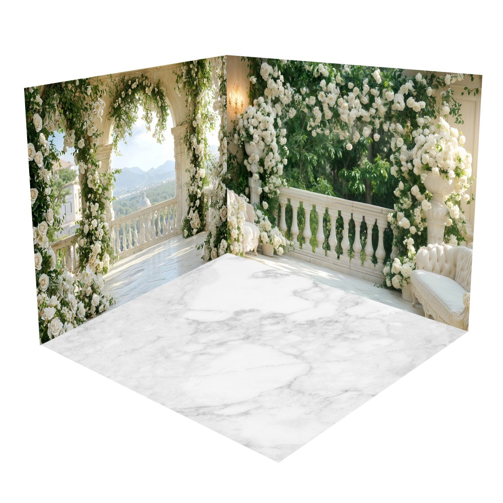 Valentine's Day White Rose Balcony Backdrop Room Set UK BRP1-70