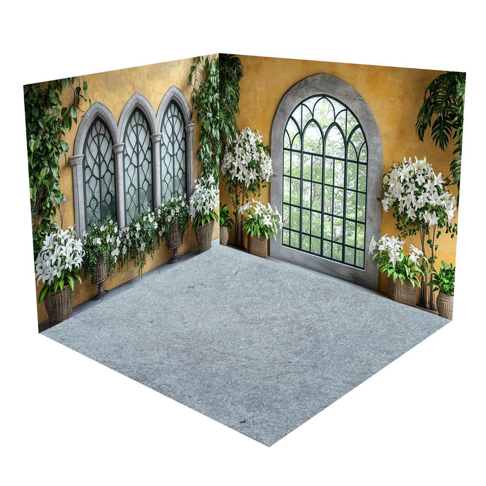 Spring Archway Windows Floral Decor Backdrop Room Set UK BRP1-74