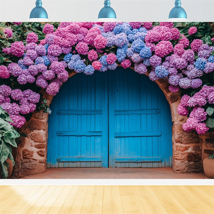 Backdrops Spring Blue Archway Hydrangea Blooms Backdrop UK BRP1-8