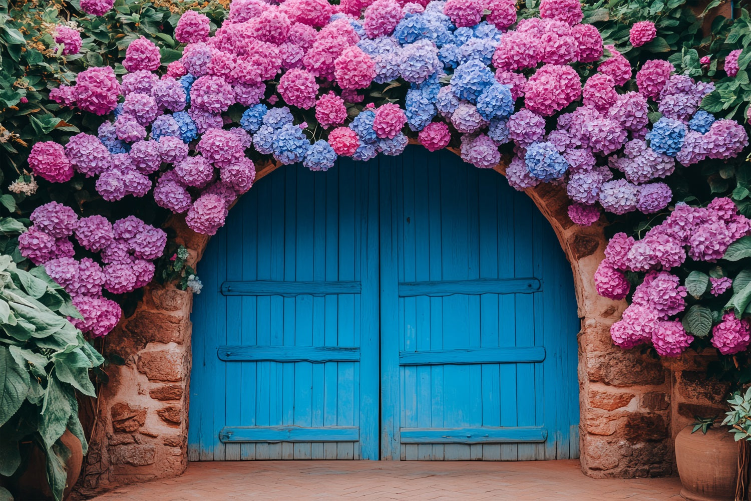 Backdrops Spring Blue Archway Hydrangea Blooms Backdrop UK BRP1-8