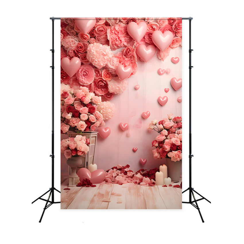 Backdrops Valentines Romantic Pink Balloon Floral Backdrop UK BRP1-80