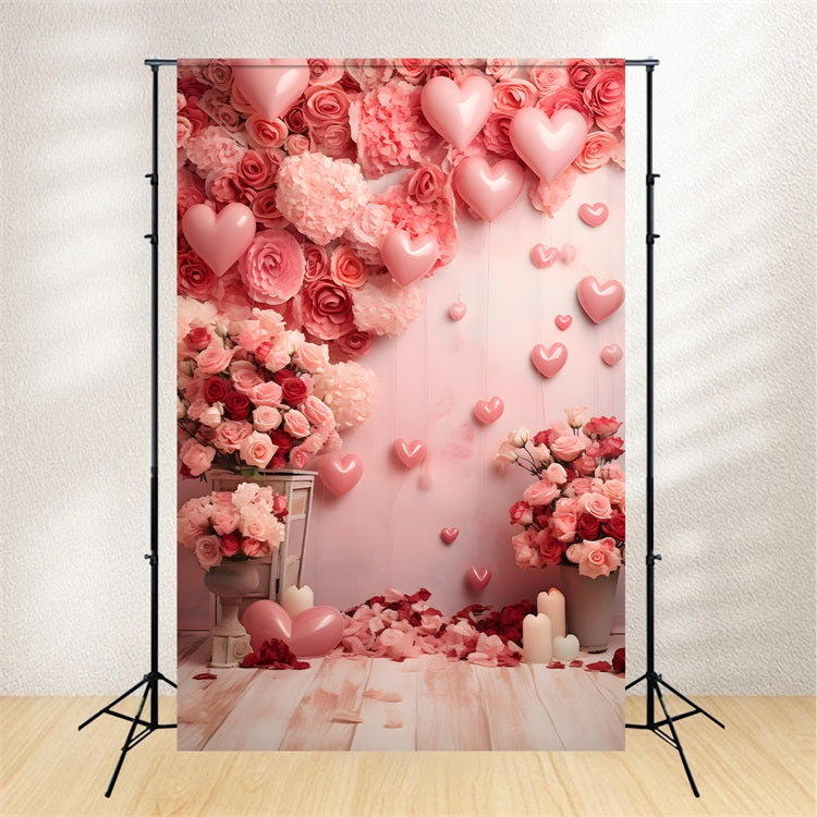 Backdrops Valentines Romantic Pink Balloon Floral Backdrop UK BRP1-80