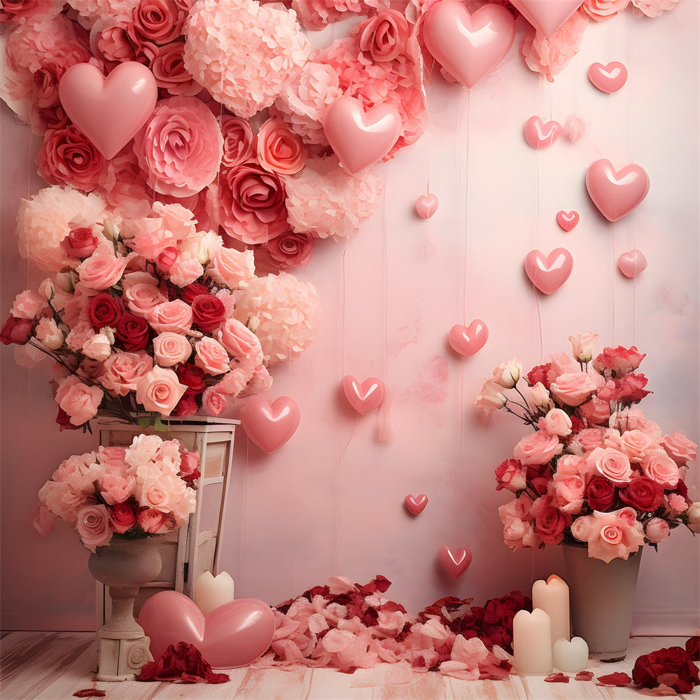 Backdrops Valentines Romantic Pink Balloon Floral Backdrop UK BRP1-80