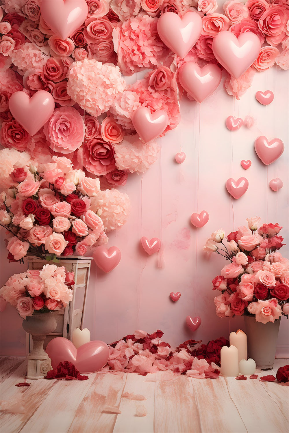 Backdrops Valentines Romantic Pink Balloon Floral Backdrop UK BRP1-80