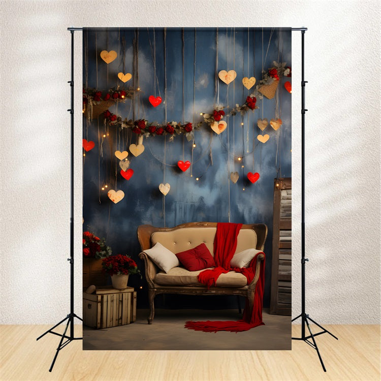 Valentine Theme Backdrop Rustic Red Hearts Roses Backdrop UK BRP1-82