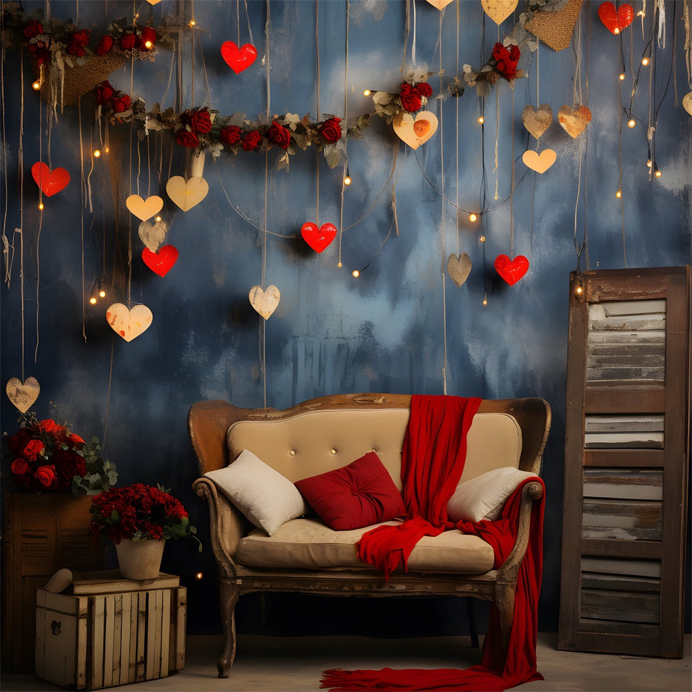 Valentine Theme Backdrop Rustic Red Hearts Roses Backdrop UK BRP1-82