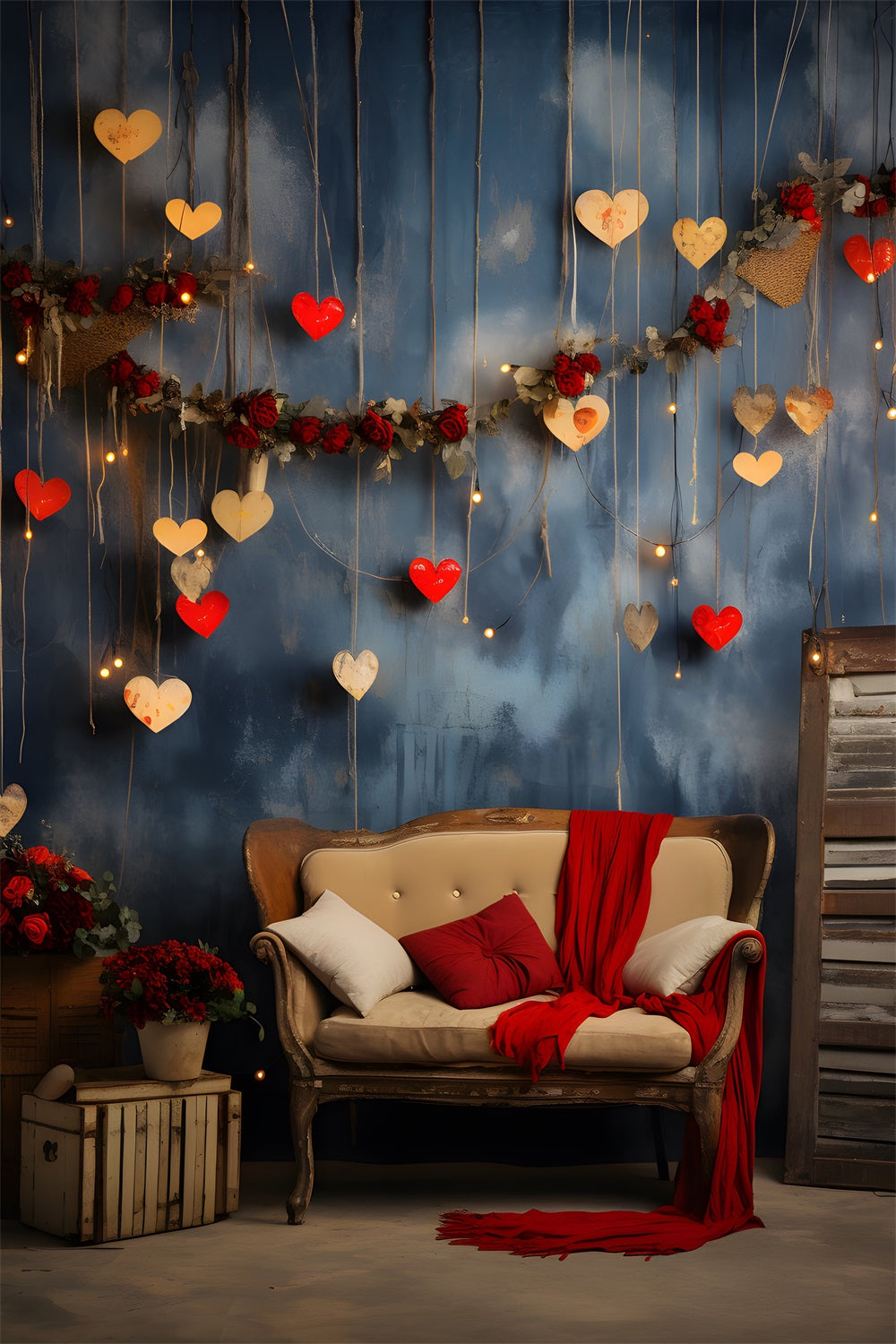 Valentine Theme Backdrop Rustic Red Hearts Roses Backdrop UK BRP1-82