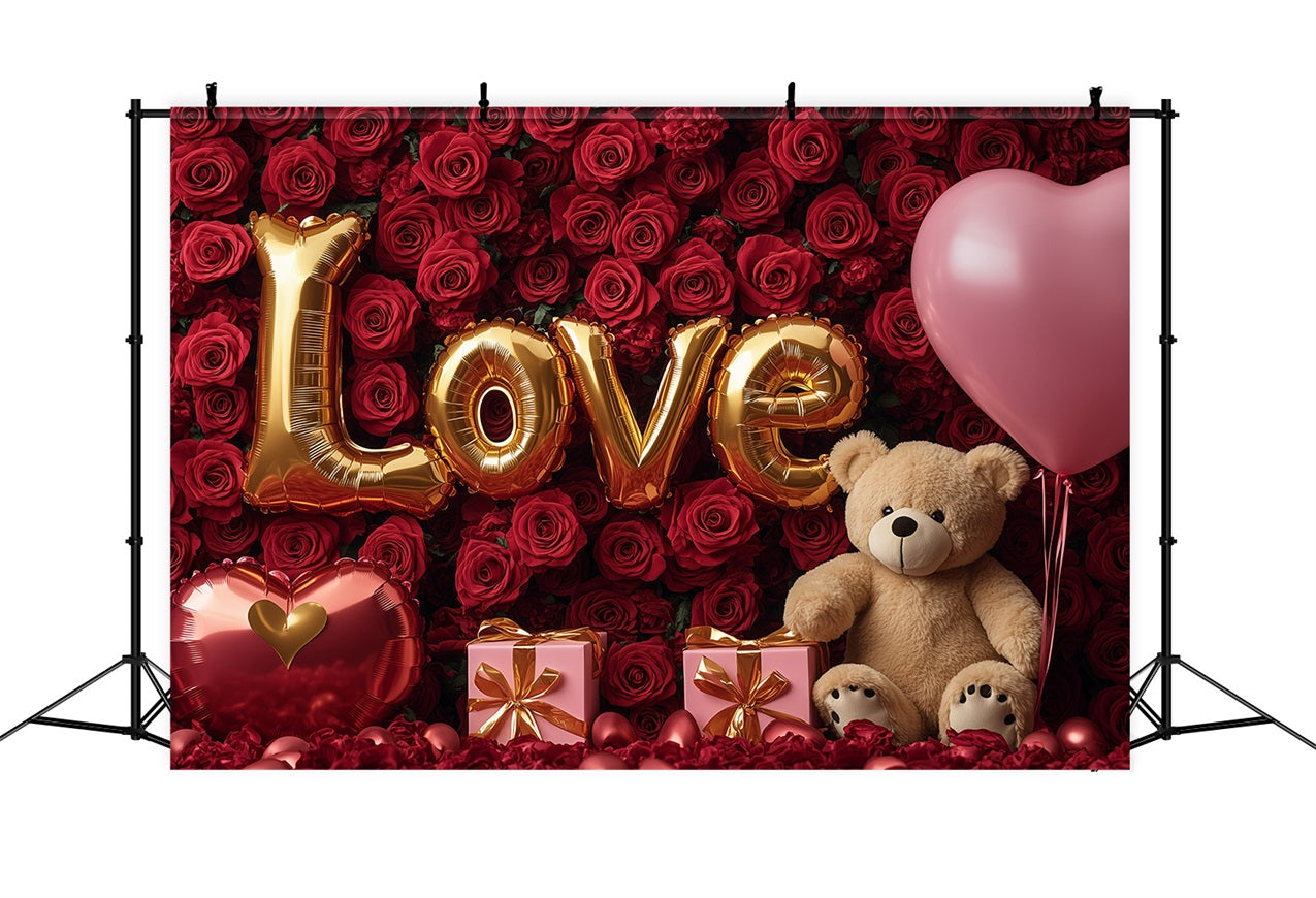 Valentine Photography Backdrop Red Rose Teddy Bear Backdrop UK BRP1-84