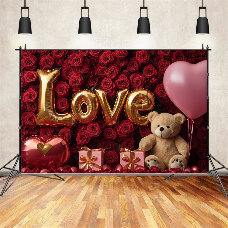 Valentine Photography Backdrop Red Rose Teddy Bear Backdrop UK BRP1-84