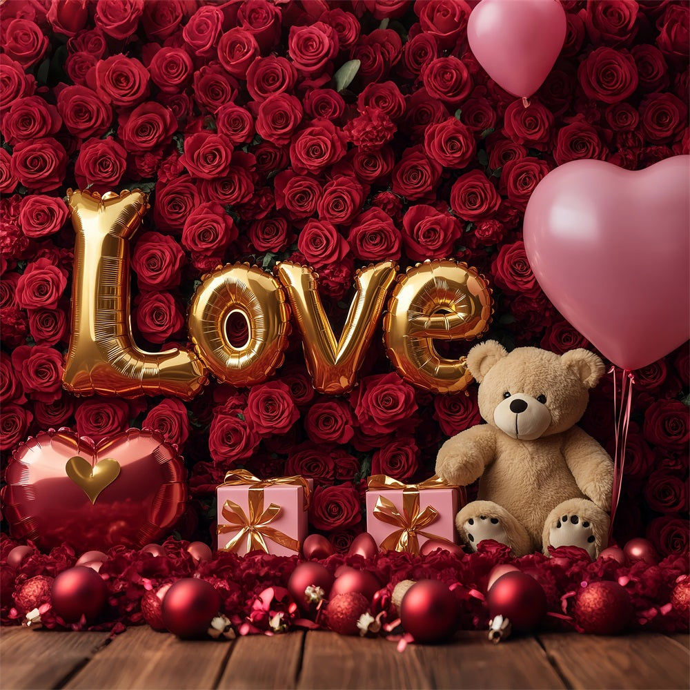 Valentine Photography Backdrop Red Rose Teddy Bear Backdrop UK BRP1-84