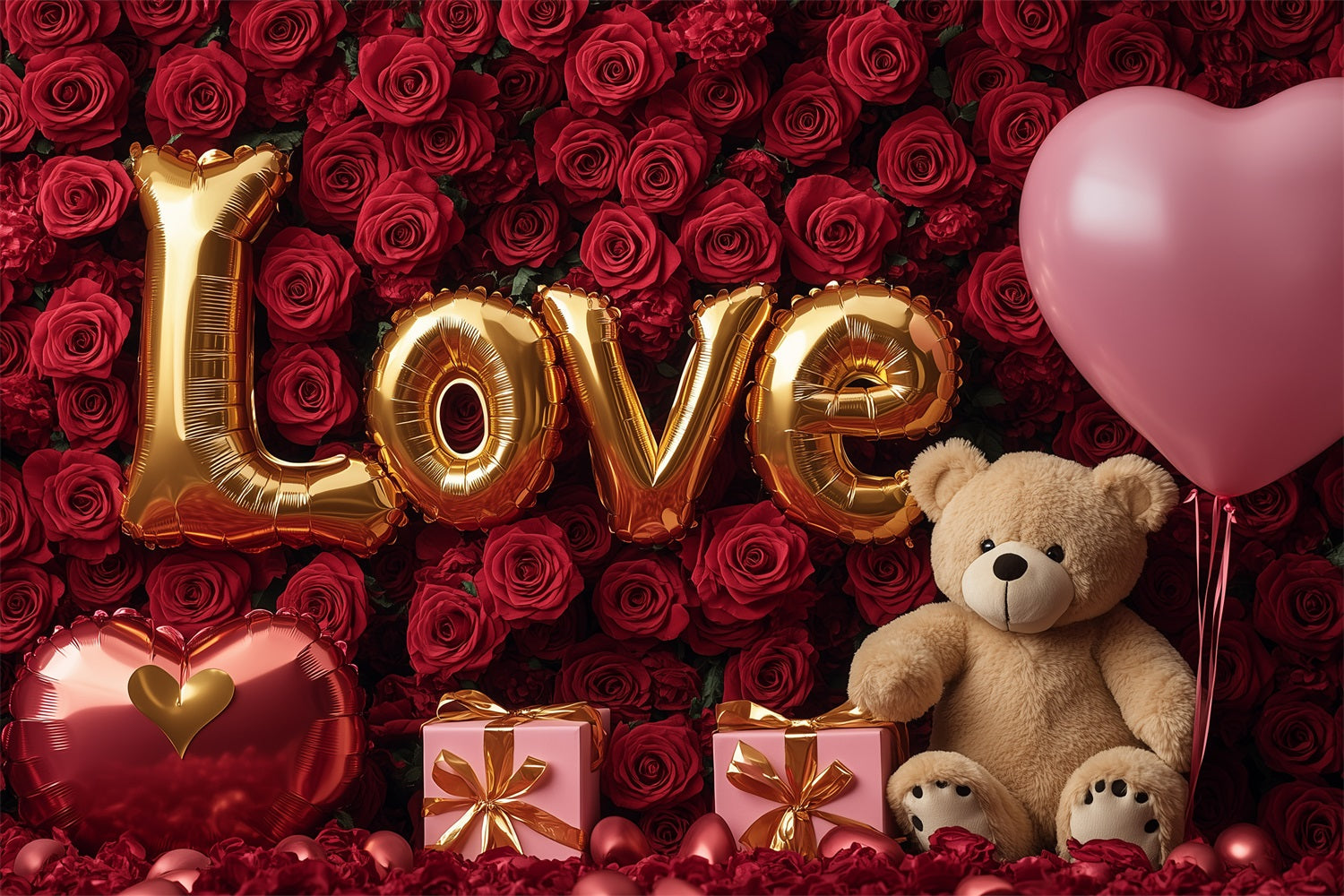 Valentine Photography Backdrop Red Rose Teddy Bear Backdrop UK BRP1-84