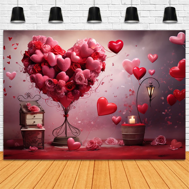 Valentine Backdrop Ideas Romantic Floral Heart Balloon Backdrop UK BRP1-87