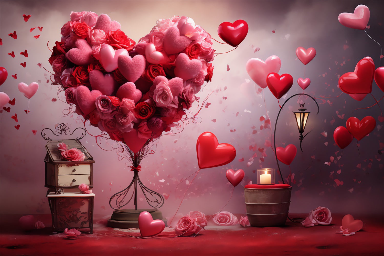 Valentine Backdrop Ideas Romantic Floral Heart Balloon Backdrop UK BRP1-87