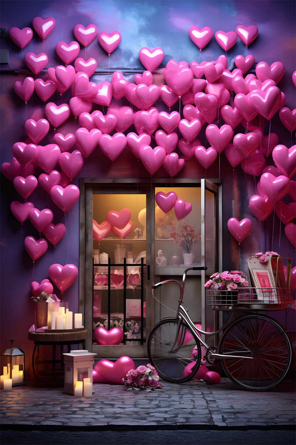 Valentine Backdrop Candlelight Pink Balloon Decor Backdrop UK BRP1-88