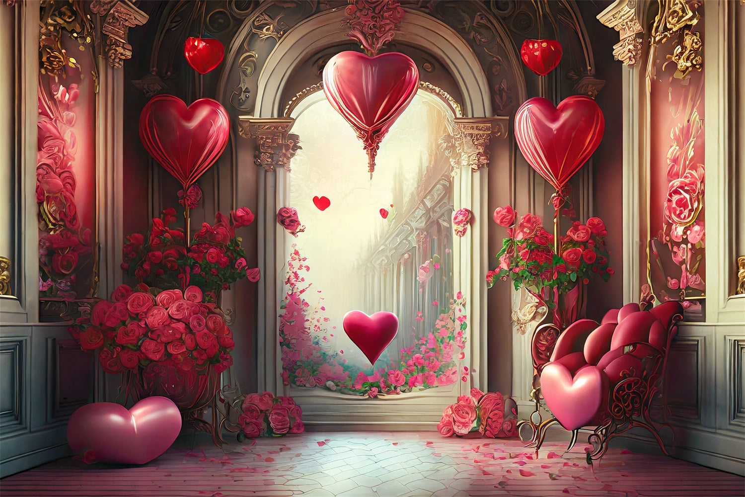 Backdrops Valentines Romantic Balloon Heart Archway Backdrop UK BRP1-89