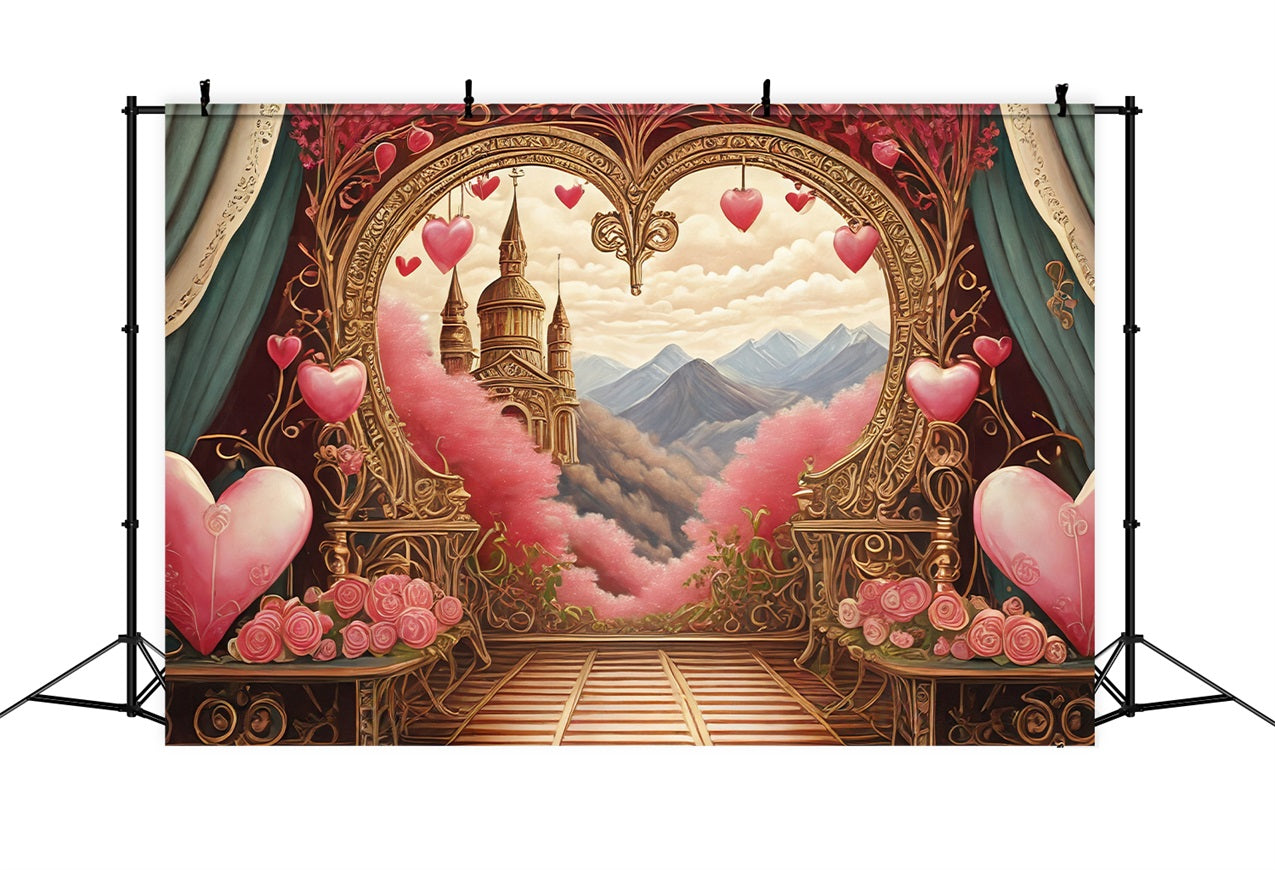 Valentine's Photo Backdrop Heart Arch Mountain View Backdrop UK BRP1-90