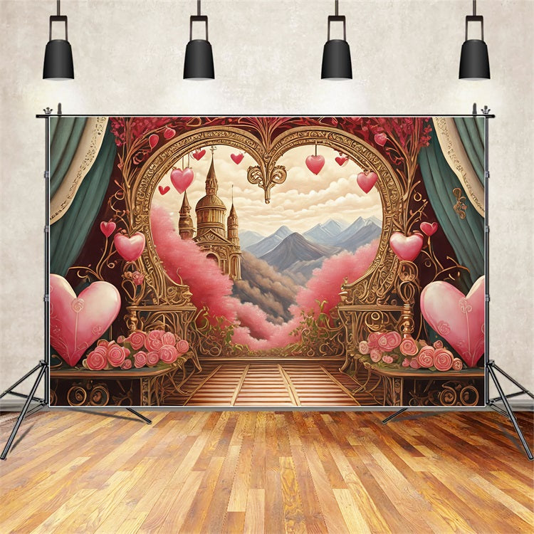 Valentine's Photo Backdrop Heart Arch Mountain View Backdrop UK BRP1-90