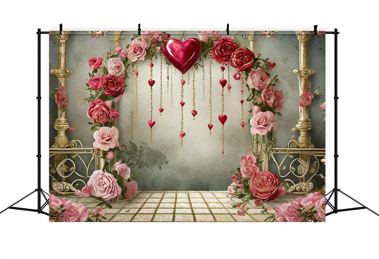 Valentine Backdrops Romantic Roses Hanging Hearts Backdrop UK BRP1-91