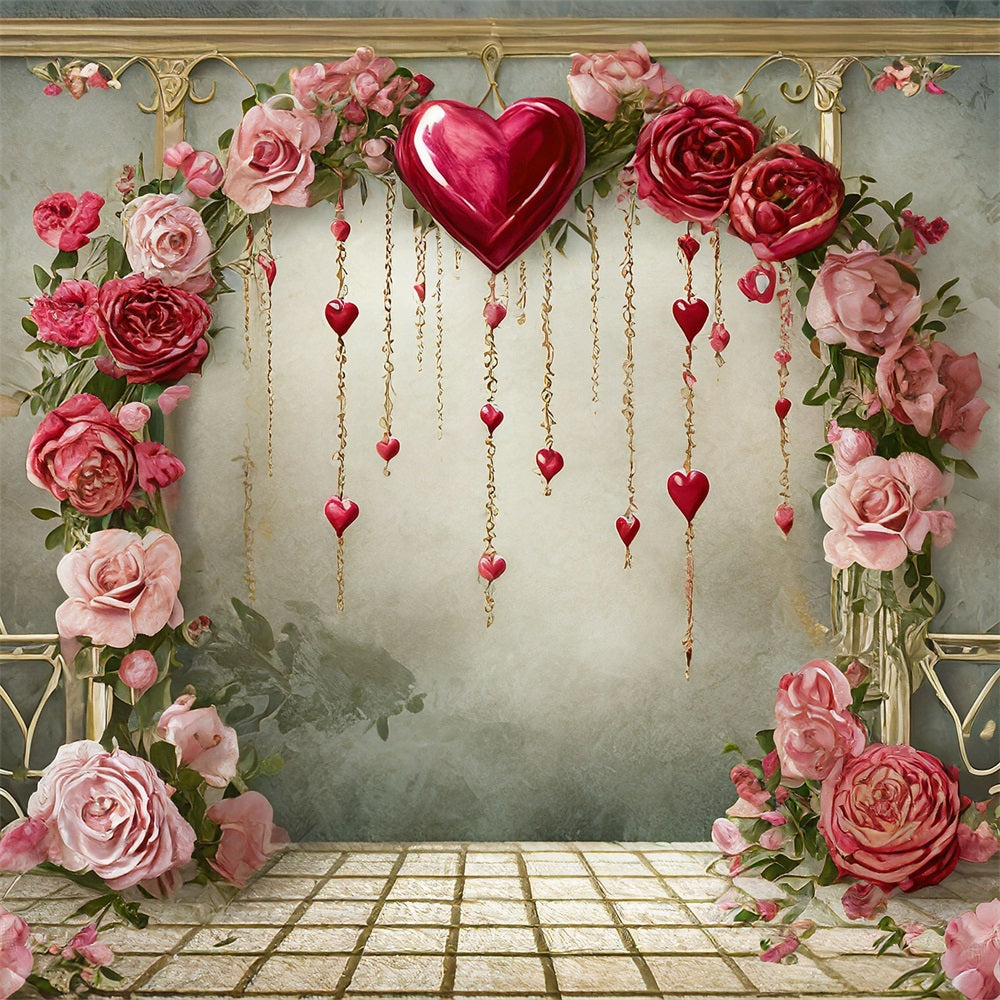 Valentine Backdrops Romantic Roses Hanging Hearts Backdrop UK BRP1-91