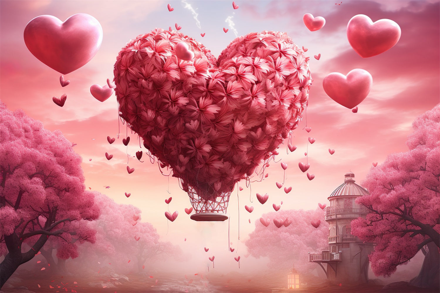 Valentine Backdrops Photography Dreamy Heart Balloon Sky Backdrop UK BRP1-92