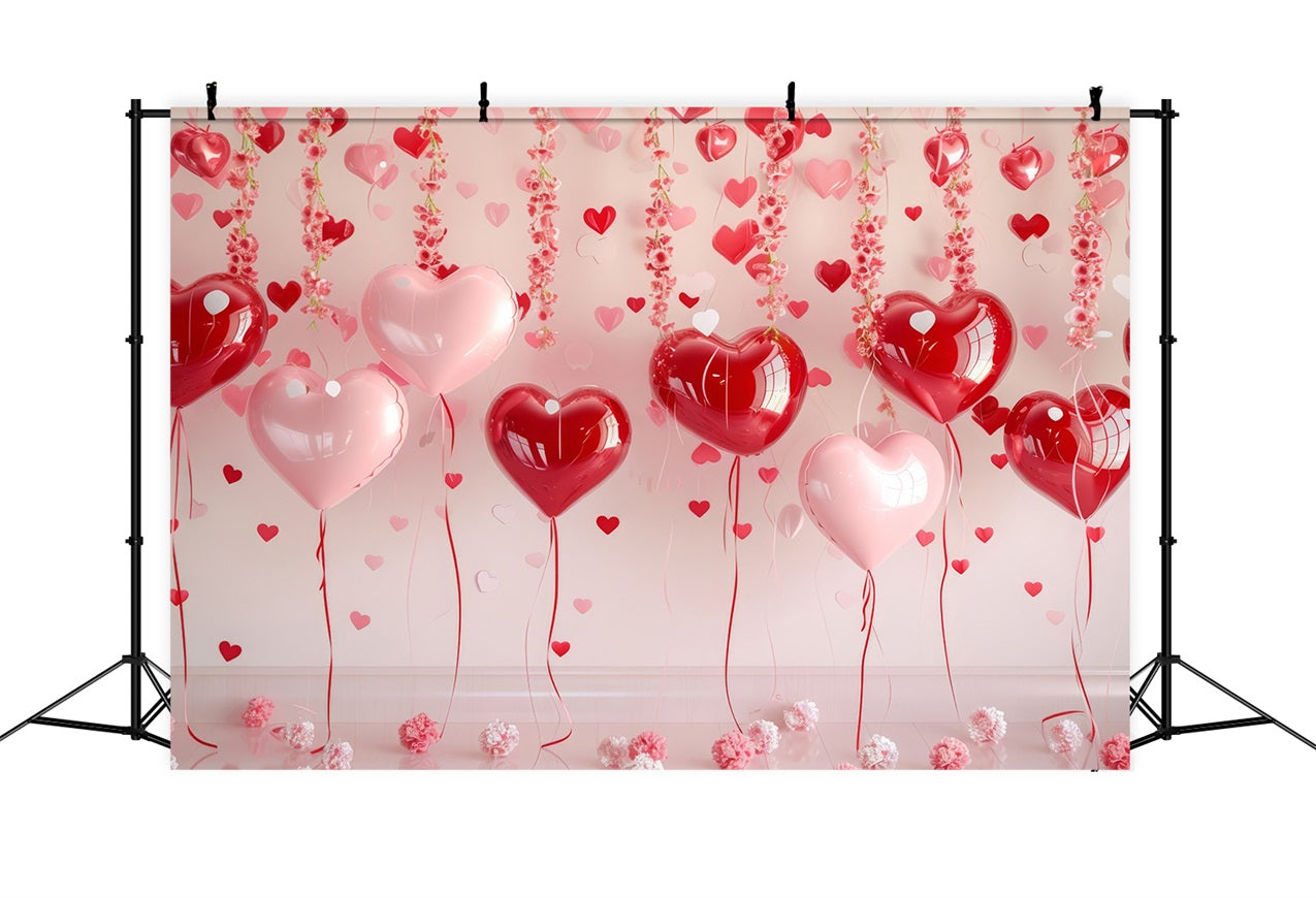 Valentine Theme Backdrop Hanging Floral Heart Balloons Backdrop UK BRP1-93