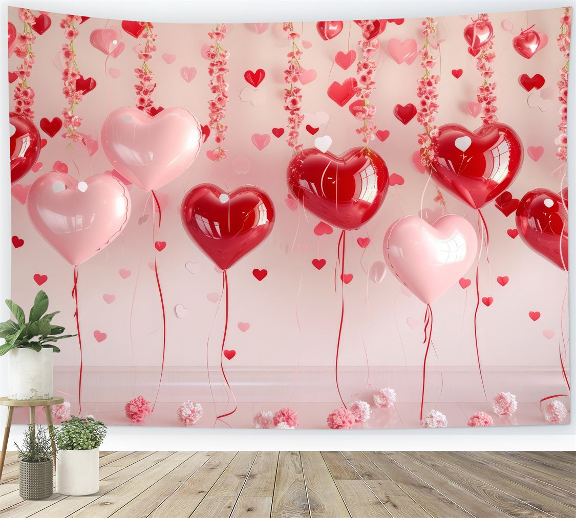 Valentine Theme Backdrop Hanging Floral Heart Balloons Backdrop UK BRP1-93