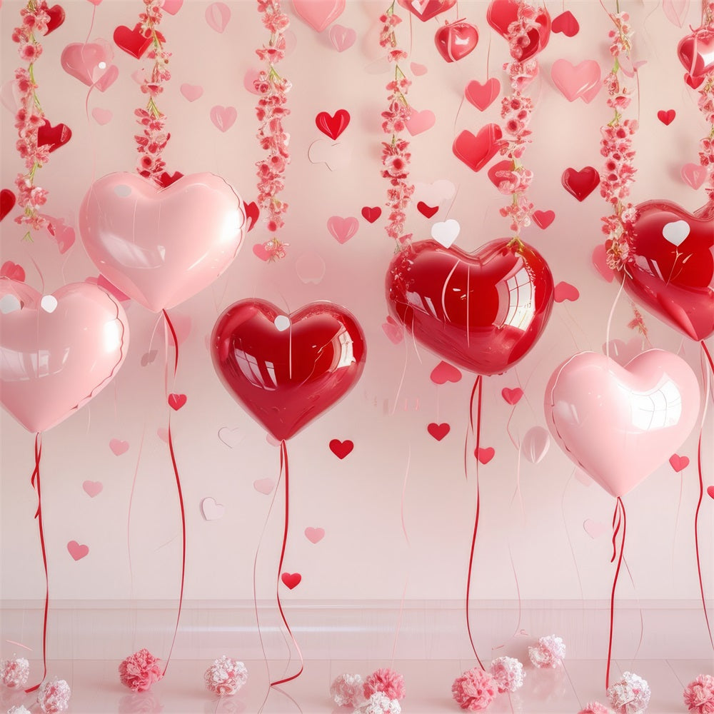 Valentine Theme Backdrop Hanging Floral Heart Balloons Backdrop UK BRP1-93