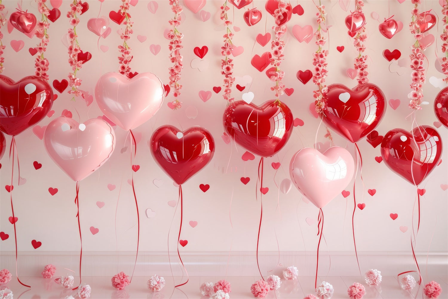 Valentine Theme Backdrop Hanging Floral Heart Balloons Backdrop UK BRP1-93