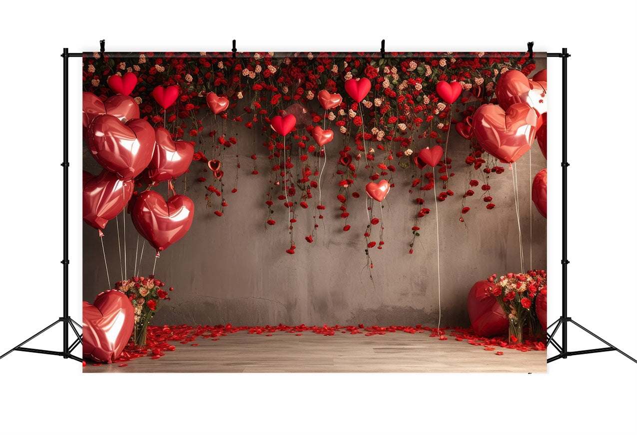 Valentine Backdrop Ideas Red Heart Balloons Roses Backdrop UK BRP1-94