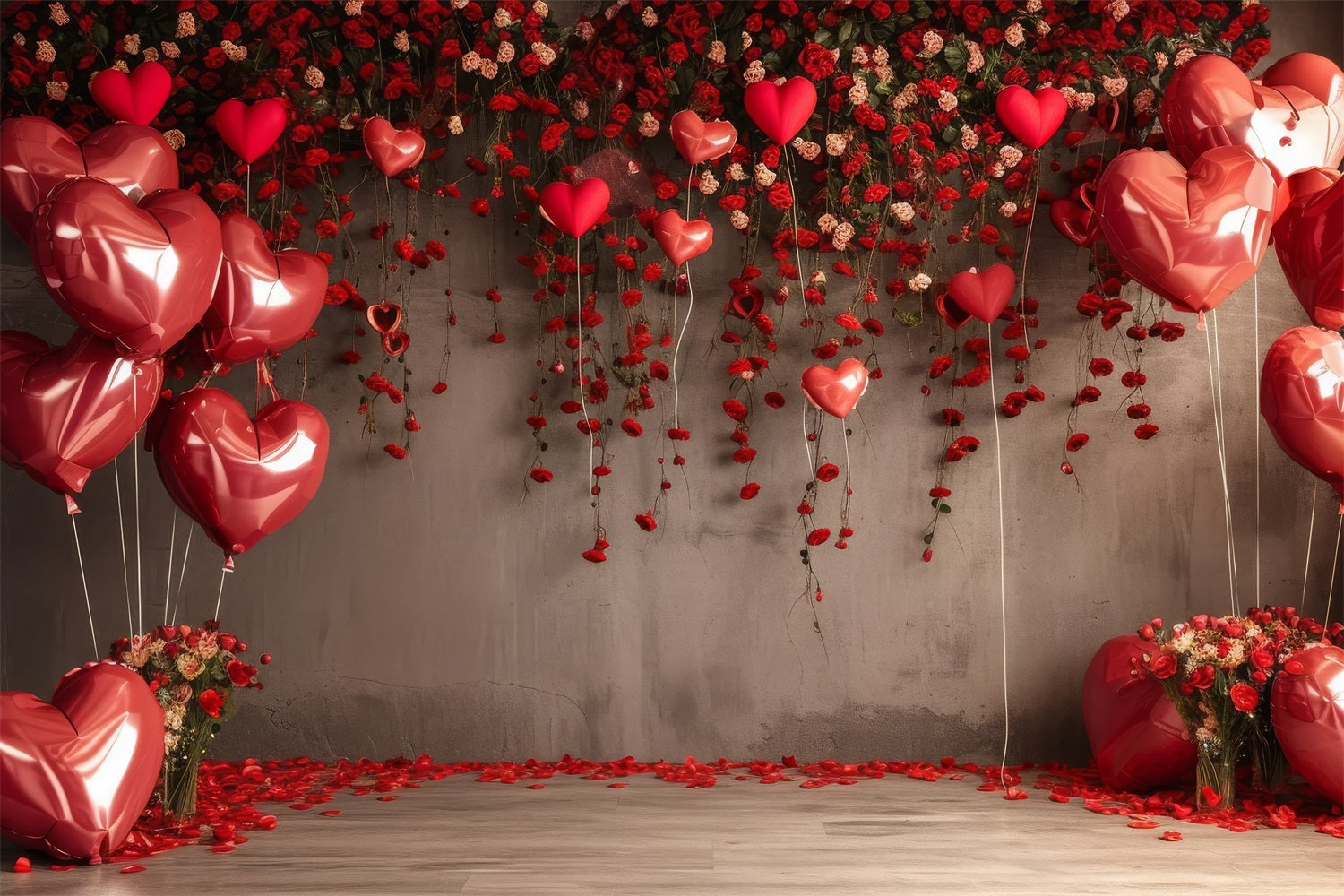 Valentine Backdrop Ideas Red Heart Balloons Roses Backdrop UK BRP1-94