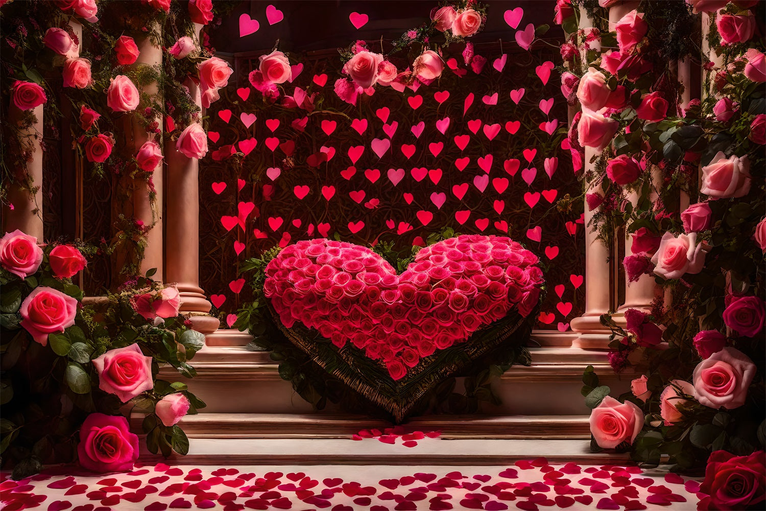 Valentine's Day Backdrop Heart Garland Roses Elegant Backdrop UK BRP1-95