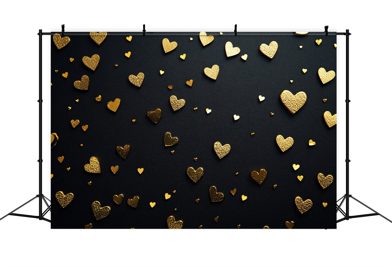 Valentine's Day Backdrop Golden Hearts Elegant Black Backdrop UK BRP1-96