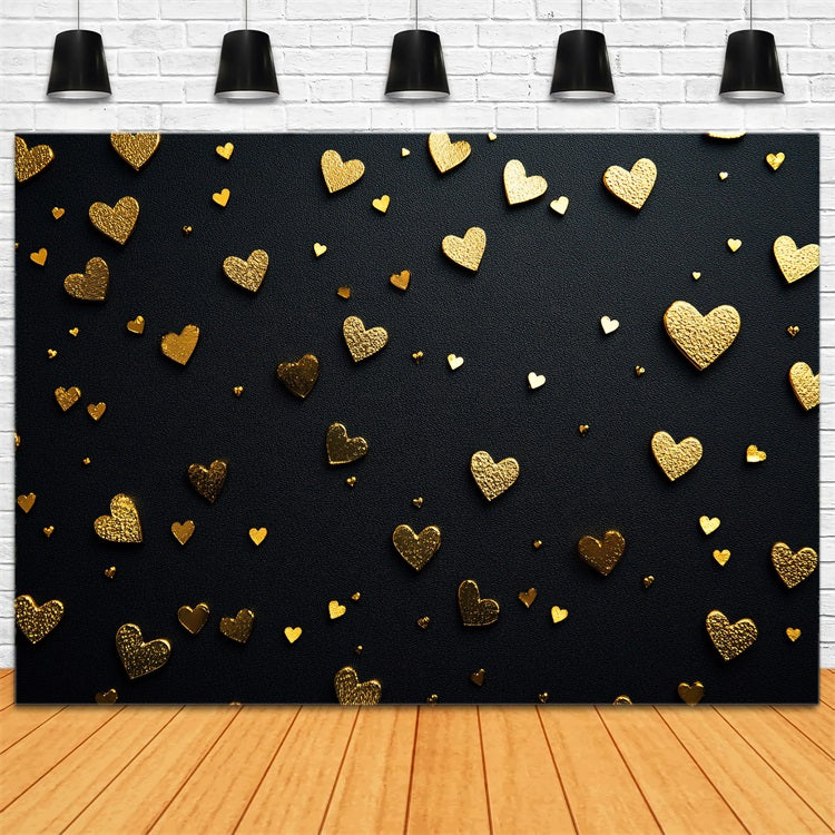 Valentine's Day Backdrop Golden Hearts Elegant Black Backdrop UK BRP1-96