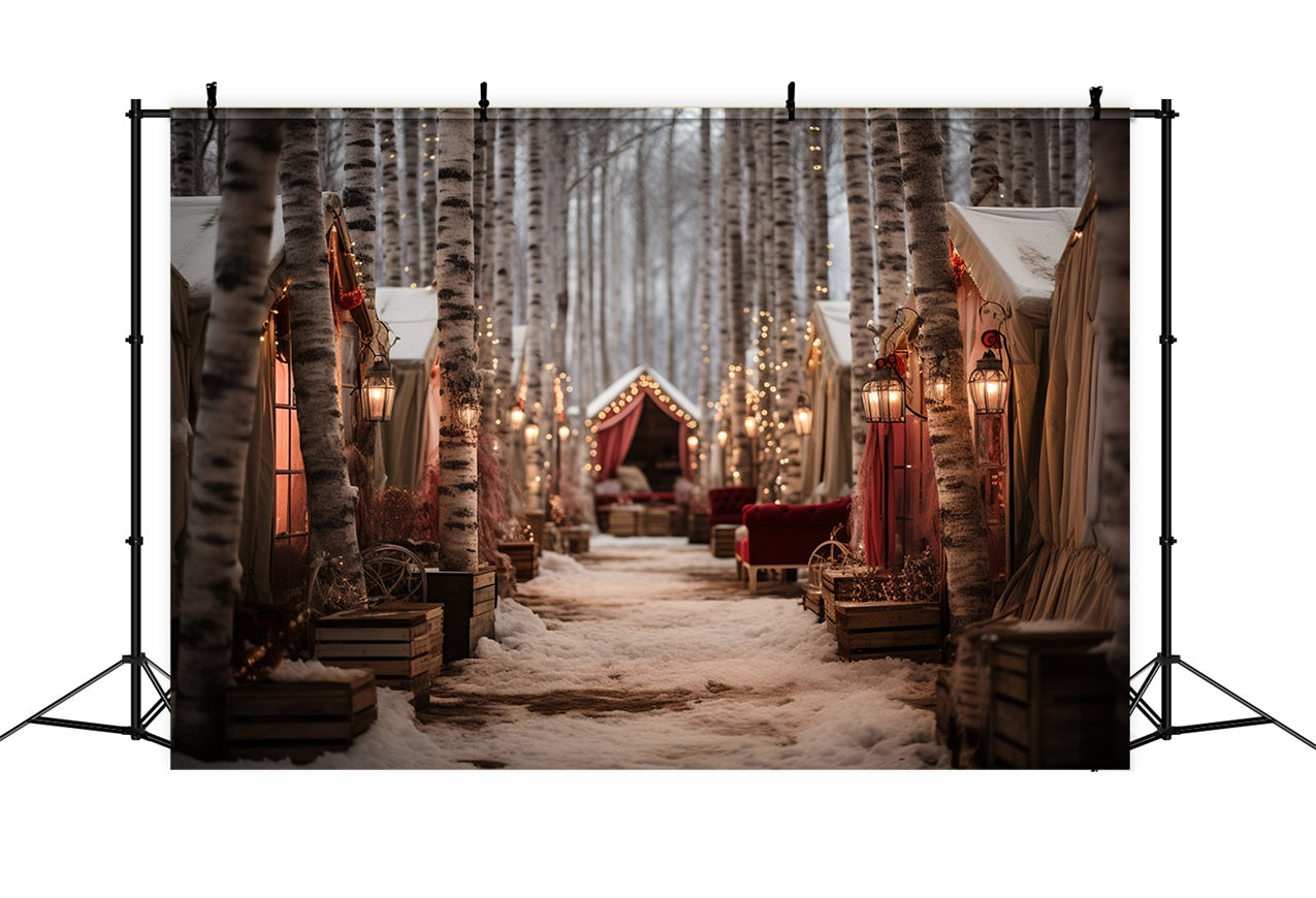 Winter Magical Forest Path Cozy Cabins Backdrop UK BRP10-1