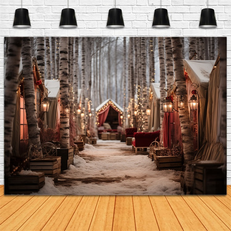 Winter Magical Forest Path Cozy Cabins Backdrop UK BRP10-1