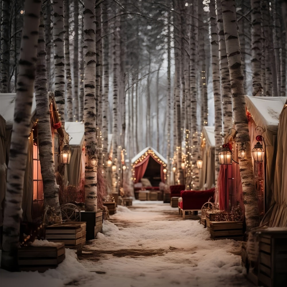 Winter Magical Forest Path Cozy Cabins Backdrop UK BRP10-1