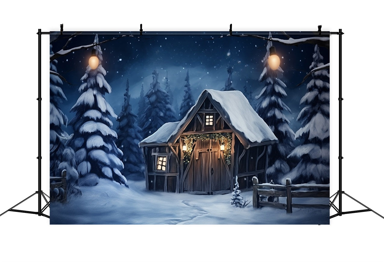 Winter Rustic Cabin Amid Snow-Covered Pines Backdrop UK BRP10-10