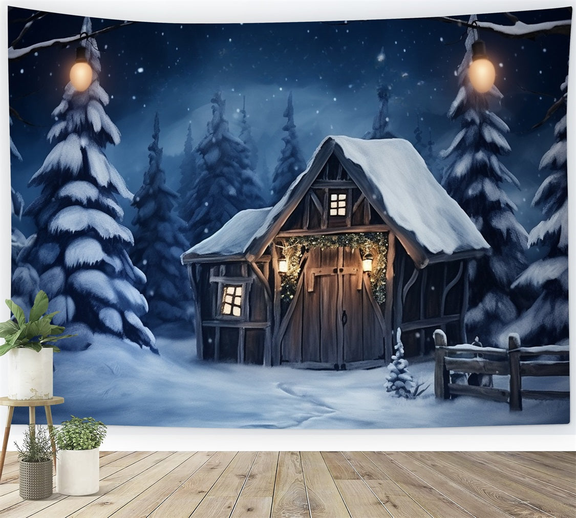 Winter Rustic Cabin Amid Snow-Covered Pines Backdrop UK BRP10-10