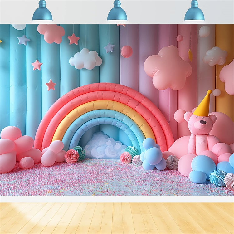 Soft Boho Colorful Rainbow Balloon Arrangement Backdrop UK BRP10-103