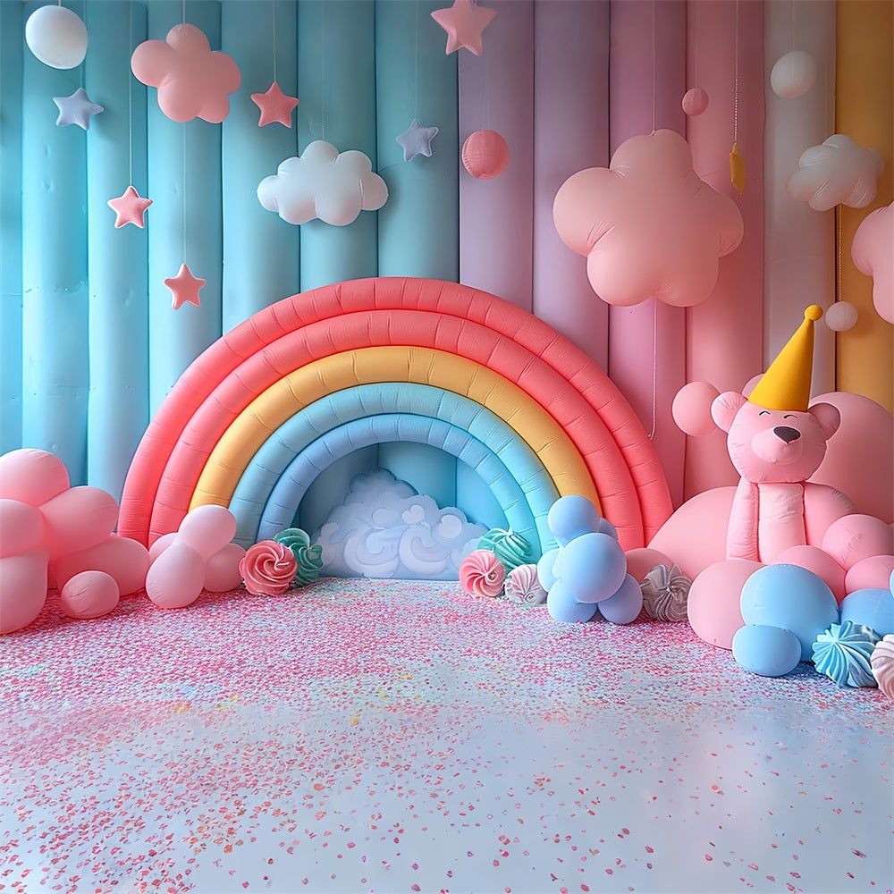 Soft Boho Colorful Rainbow Balloon Arrangement Backdrop UK BRP10-103